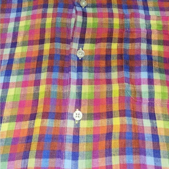 Scott Barber Delavé 100% Linen Plaid/Checkered Button Up/Button Down Shirt L - Picture 4 of 11